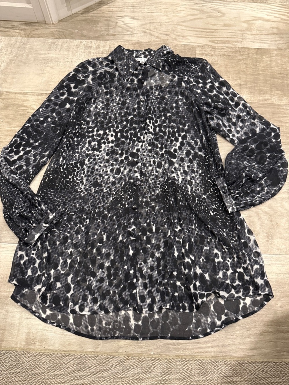 CAbi Black & White Printed Button-Down Blouse